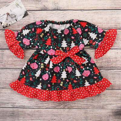 

Toddler Kid Baby Girl Three Quarter Sleeve Cartoon Print Dress Christmas Clothes