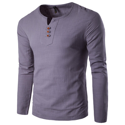 

Toponeto Fashion Mens Needle show Autumn Long Sleeve Casual Fit Cotton Round Top Blouse