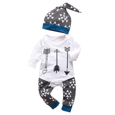 

3pcsset Baby Boys Girls Long Sleeve Arrow RomperFloral PantsHat Suit
