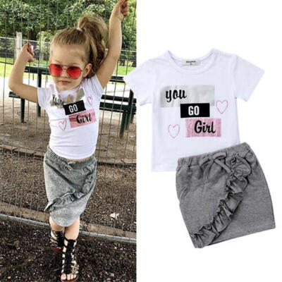 

Fashion Kid Baby Girls Cotton Tops T-shirt Skirts Dress Outfit Clothes Set