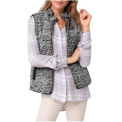 

Toponeto Women Casual Solid Sleeveless Outerwear Plush Zipper Pocket Reversible Vest Coat
