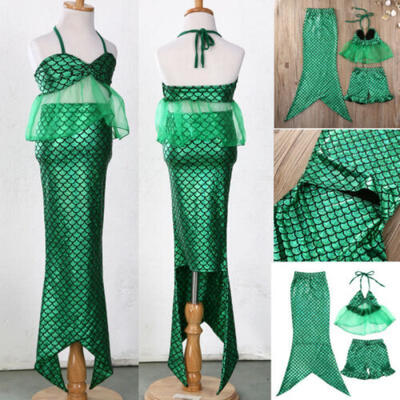

Baby Girls 3pcs Swimsuit Halter Mesh Crop TopGreen Tail Shorts Swimwear