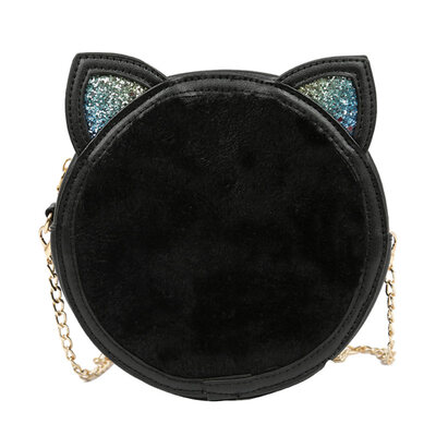 

Cute Round Cat Ears Faux Leather Metal Shoulder Strap Women Zipper Crossbody Bag
