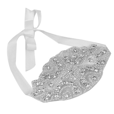

Women Rhinestone Bracelet White Ribbon Simple Design Wedding Bride Wrist Jewelry Wristband