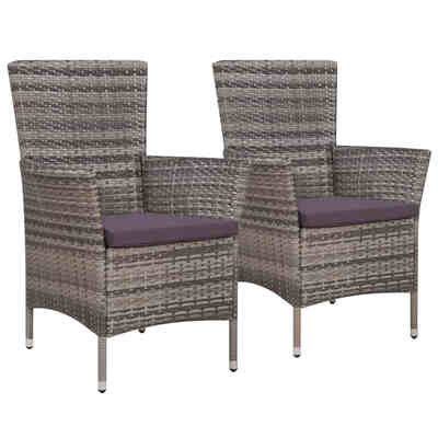 

Garden Chairs 2 pcs with Cushions Poly Rattan Gray
