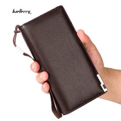

Baellerry Lichee Pattern Metal Clip Embellishment Vertical Long Portable Clutch Wallet for Men
