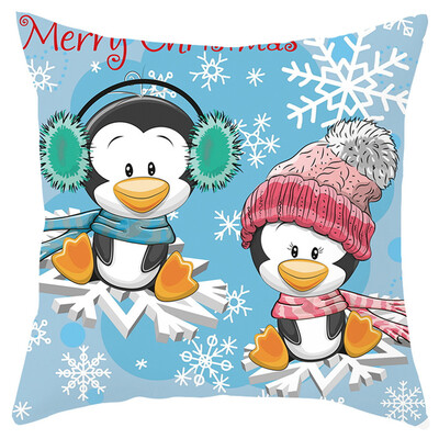 

Tailored Merry Christmas Cartoon Animals Pillowcase Sofa Pad Set Home Decoration 18x18 In