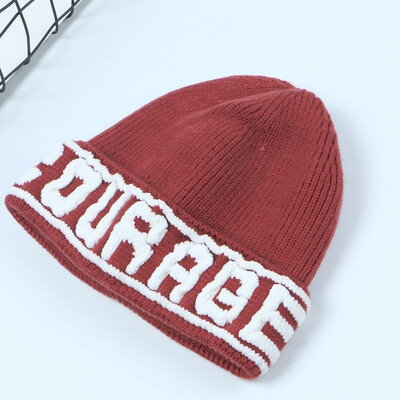 

New autumn&winter letter solid wool cap male&female warm hat simple edge all-in-one casual knitted cap