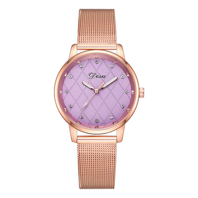 

DISU Stainless Steel Luxury fashion casual gold women watches bracelet Womens Roman Numerals Faux Leather Analog Quartz Watch