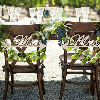 

New Hot Wedding Decor 1Pair Mr & Mrs Arrow Signs Wedding Party Chair Decoration Photography Prop Rustic Wood Wedding Sign