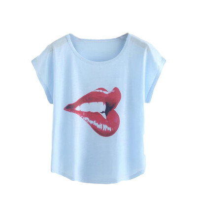 

Nomeni Women Short Sleeve Round Neck pure Color Mouth printed T-shirt Casual Blouse