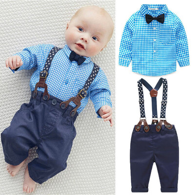 

2Pcs Newborn Infant Baby Boys Gentleman Clothes Shirt Tops Bib Pants Outfits Set