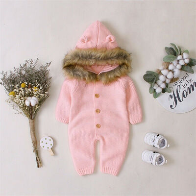

Newborn Baby Boys Girl Winter Romper Knitted Hooded Jumpsuit Coat Outfit Clothes