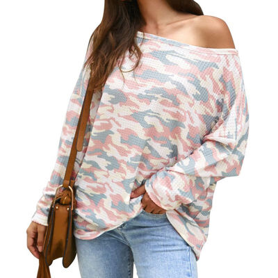 

Women Autumn Stylish Concise All-match Long Sleeve Loose Casual Round Collar Camouflage Printed T-shirts