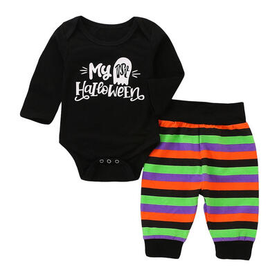 

Autumn Newborn Baby Letters Print 2pcs Clothes Set Romper Stripe Pants Suit