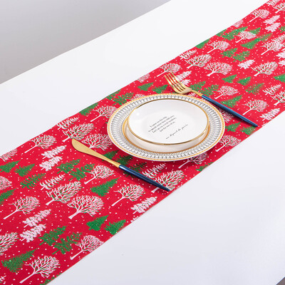 

Siaonvr Merry Christmas Red Snowflake Snowman Long Table Runner Cloth 270CM Home Decor