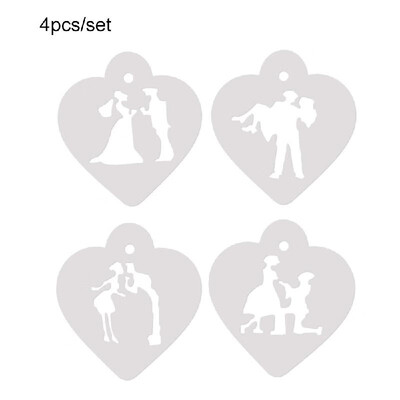 

4pcsset Cake Cookie Stencil Mold Heart Flower Words Fondant Set for Wedding Cake Side Decoration Mould Baking Pastry Spray Tool