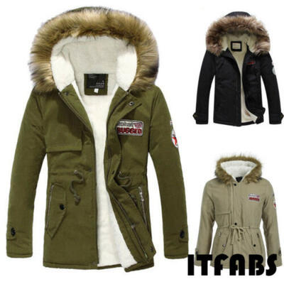 

US Vintage Mens Winter Warm Thick Fur Hooded Fleece Lined Outerwear Jacket Coat