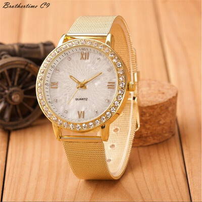

European shell pattern diamond British watch Personality trend fine quartz gold mesh table