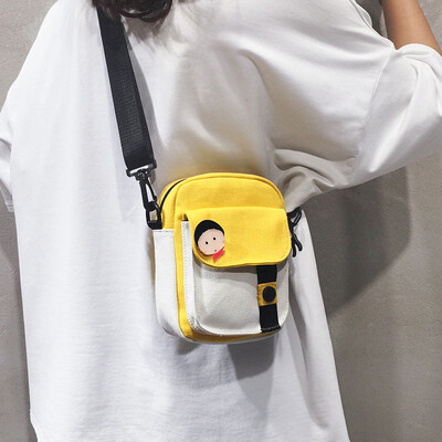 

Canvas small bag handbags new 2019 cartoon cute small square bag girl casual wild shoulder Messenger bag tide