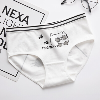 

Underwear Women Girls Simple Black And White Cute Cartoon Underwear In The Waist Breathable Briefs Panties