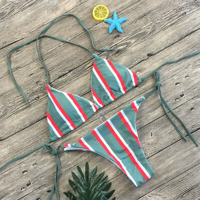 

Roseonmyhand Women 2 Piece Striped Printed Tops Bottoms Bikini Set Swimsuits Swimwear
