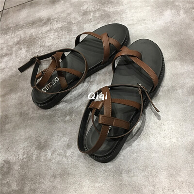 

sandal female summer student female flat Korean version of Joker cross strap toe sandal female