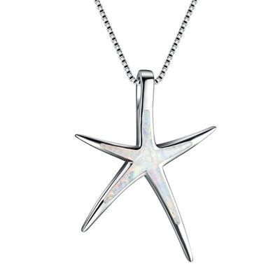 

Opal Enamel Starfish Necklace Chain Collar Ocean Animal Necklaces Jewelry