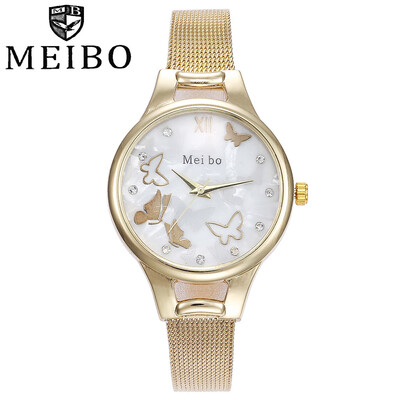 

MEIBO Butterfly Hot Fashion Women Quartz Watch Luxury Plastic Leather Analog Wrist Watches Female Clock Relogio Feminino 533