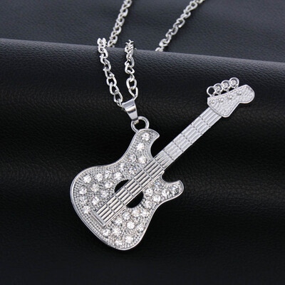 

Full Diamond Guitar Pendant Long Necklace Ladies Double-deck Rhinestone Sweater Chain Fashion Neck Chain