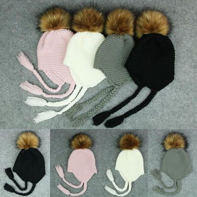 

Baby Kids Fur Pom Bobble Cap Newborn Boys Girl Warm Knit Beanie Hat Xmas Gift