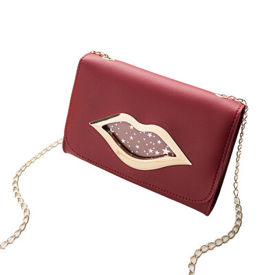

Women Fashion Lip Faux Leather Square Chain Sling Crossbody Shoulder Bag Pouch