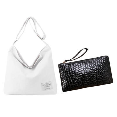 

Canvas Shoulder Handbags Women Tote WhiteLeather Plaid Clutch Long Purse