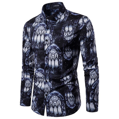 

Toponeto Mens Casual 3D Printing Colorful Slim Long Sleeve Dress Shirt Blouse Tops