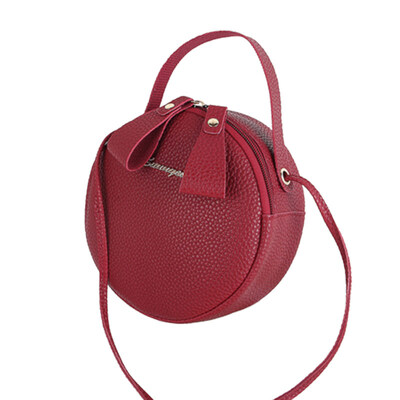 

Women Solid Color Round Zipper Mini Crossbody Shoulder Bag Faux Leather Handbag
