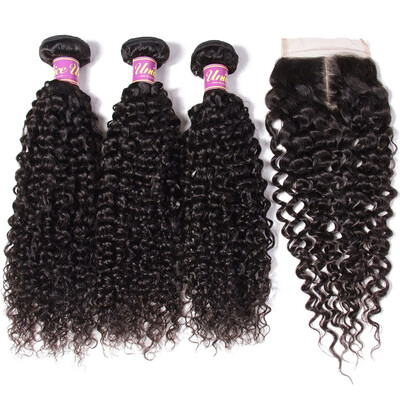 

UNice 8A indian Virgin Human Hair 3 Bundles with Lace Closure Curly