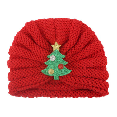 

Cartoon Christmas Santa Claus Gift Box Tree Bell Elk Knitted Slouchy Beanie Cap Kids Baby Boys Girls Muslim Turban Hat