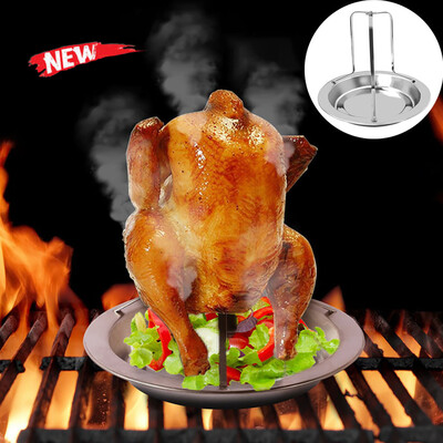 

Gobestart Roast Chicken Holder Stainless Steel Upright Roaster Rack BBQ Stand Grilled Pan