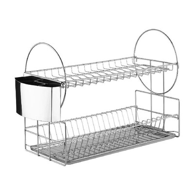 

2 Tiers Stainless Steel Dish Rack Dish Drainer Utensil Cookware Flatware Drying Dryer Rack Holder with Draining Board Holder for K