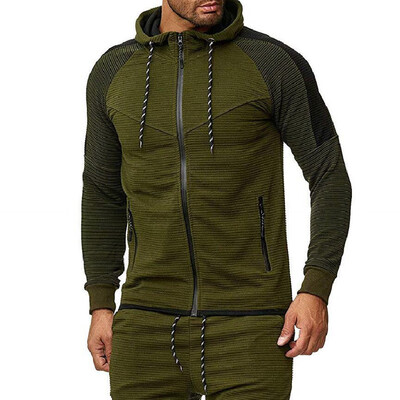 

Mens Hooded Sweatshirt Coat Stripe Zipper Casual Fitness Sports Tops Outwear