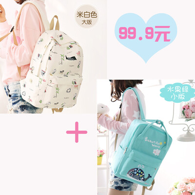 

Canvas bag female junior high school high school Korean Harajuku ulzzang backpack campus small fresh&simple backpack