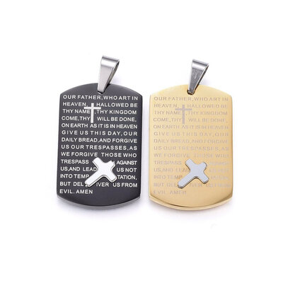 

304 Stainless Steel Pendants Rectangle with Word&Cross Mixed Color 37x24x3mm Hole 8x5mm