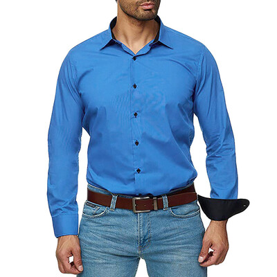 

Tailored Mens Euro-American Business Casual Pure Color Lapel Long Sleeve Shirt Tops