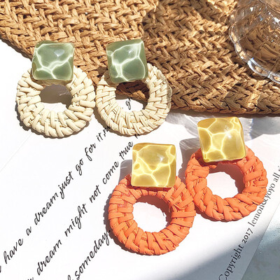 

925 Silver Earrings Acrylic Circle Ear Studs Hand-knitted Ring Earrings Ms Temperament Ear Jewels Thin Earrings Goddess Van Stud