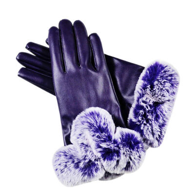 

1 Pair Winter Women Touch Screen Faux Leather Thick Warm Full Finger Gloves