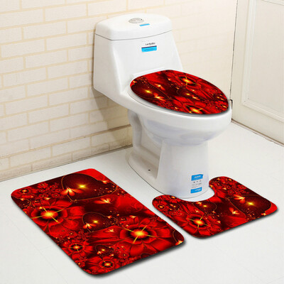 

〖Follure〗3PCS Valentines Day Pattern Non Slip Toilet Seat Cover Rug Bathroom Set Decor