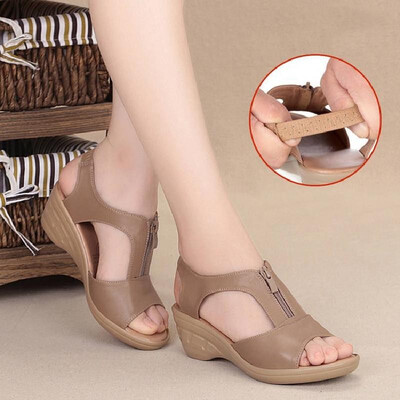

Wedges ladies casual summer new sandals foreign trade Europe&America womens sandals open toe fashion zipper sandals black 38