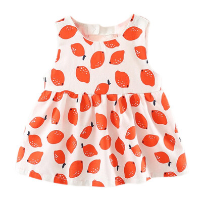 

Fashion Baby Girl Dress Girls Round Neck Lemon Tree Pattern Bow Behind Dress Comfortable For Dressing In the Summer