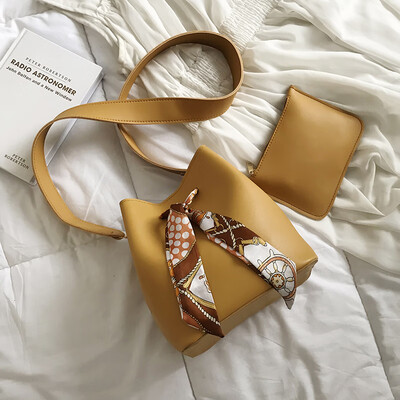 

2019 new chic simple wild scarf bow single shoulder Messenger bag female casual fashion child bucket bag