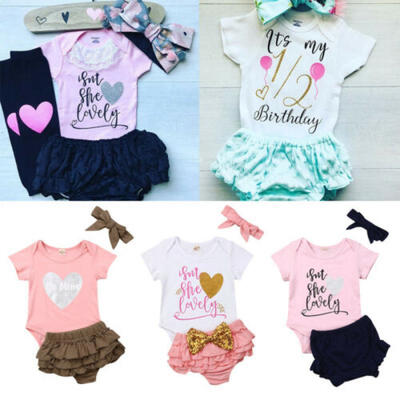 

Fashion 3PCS Newborn Baby Girl Outfits Clothes Tops Romper Tutu Shorts Pants Set